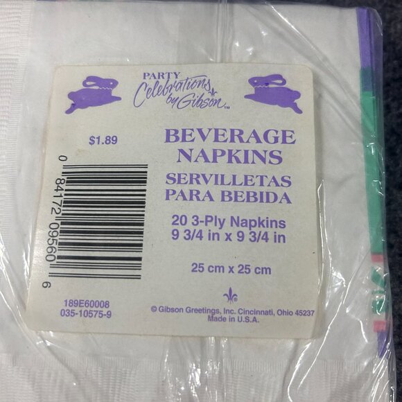 NOS Gibson Vintage Beverage Napkins 20pc 3 Ply 9.75x9.75 Easter Holiday Bunny - Picture 3 of 5